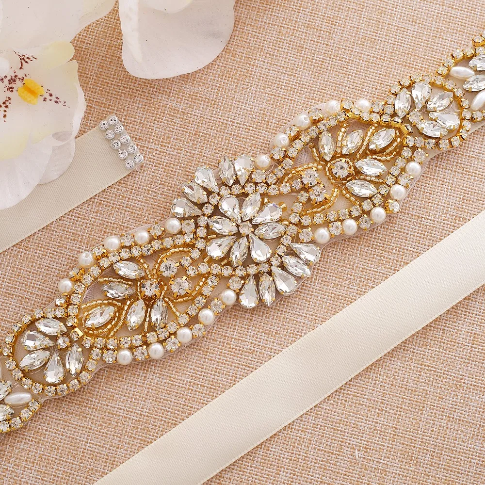 Diamond свадебный пояс сделанный вручную цветок из кристаллов пояс невесты золотой пояс со стразами лента для свадьбы платья J184G