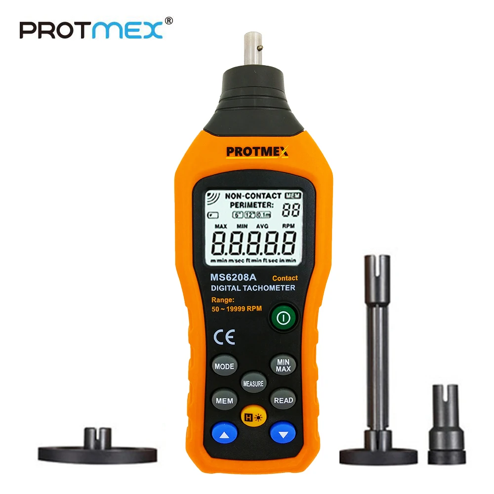 Protmex MS6208A цифровой тахометр, контактное измерение скорости Тахометр 50-19999 ОБ/мин измеритель скорости контакт тахометр RPM метр