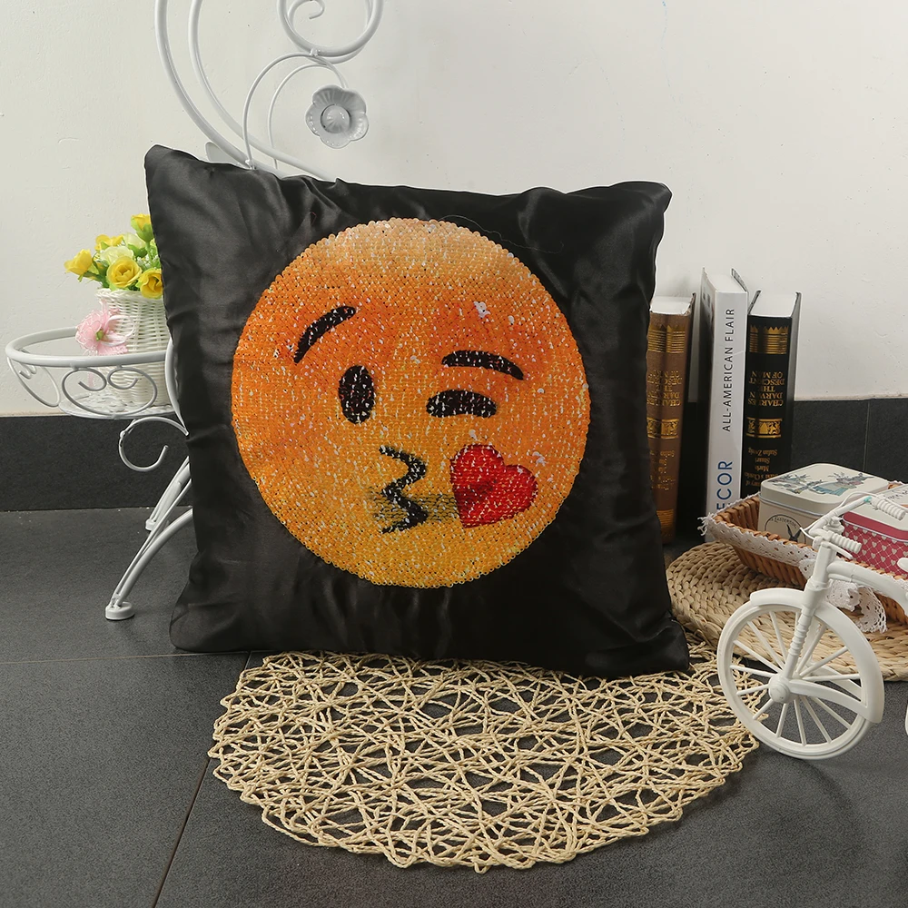 Buy 1 Pcs New Emoji Cushion Cover Sequin Mermaid