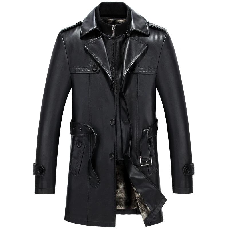 

6677 New Fashion Men Winter Clothes Genuine Leather Coat Lamb fur Coats Sheepskin Leather Long Trench Coat