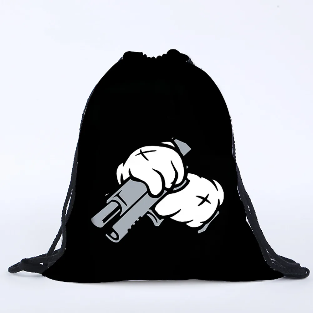 

3D Printing Pistol Drawstring Bags Cool Gun Pattern Teenagers Backpack Travel Storage Shoulder Bag Shopping Pouch Polyester Bags