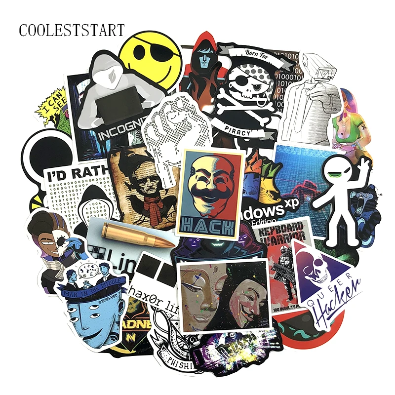 50 قطعة/المجموعة قراصنة الكتابة على الجدران ملصقات المهوس جافا البرمجة ملصقات للأمتعة المحمول دراجة نارية دراجة التزلج صائق لعبة