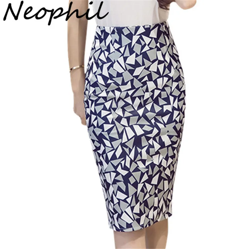 

Neophil 2019 Winter Geometric Print High Waist Ladies Fashion Plus Size Midi Pencil Skirts Slim Sexy Elegant Office Wear S0419