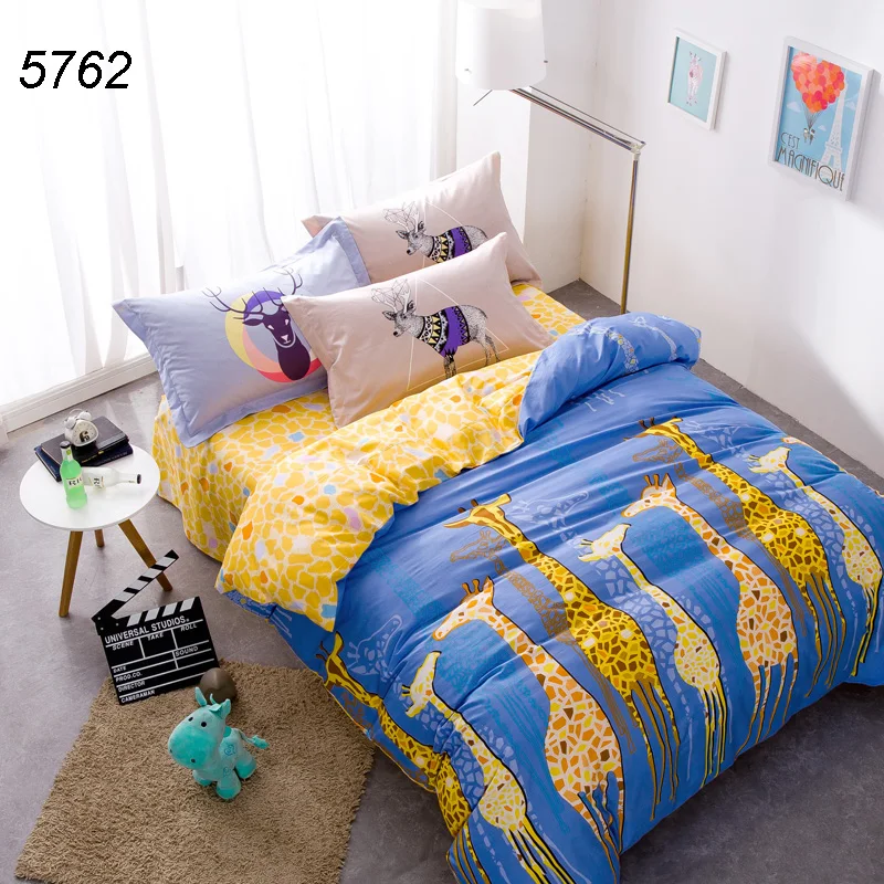 Giraffe printing cartoon animal bedding set queen size 4pcs bed sets