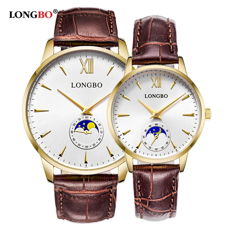 2018 LONGBO бренд Роскошные краткое Дизайн аналоговые часы кожа пара Для мужчин Для женщин Водонепроницаемый кварцевые наручные часы Мода Montre