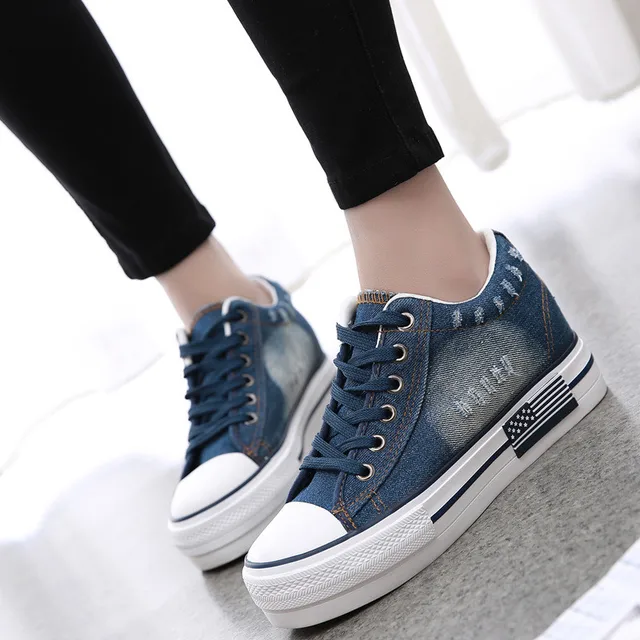 NEW Fashion 2017 Women Shoes Lace Up Casual Denim Canvas Shoes Woman ...