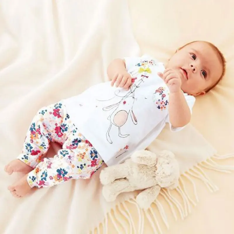 

2Pcs Baby Toddler Sets Kid Boy Girls Clothes Printed Tops + Pants Sleepwear Pajama Suit 0-2Y