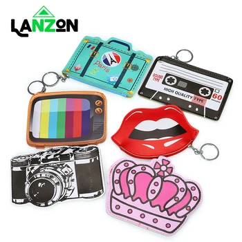 

Funny Leather Wallet Fantasy Pattern Coin Purse Girl Key Chain Card Holders Cute Cartoon Design Zipper Purse Key Ring Small Bag