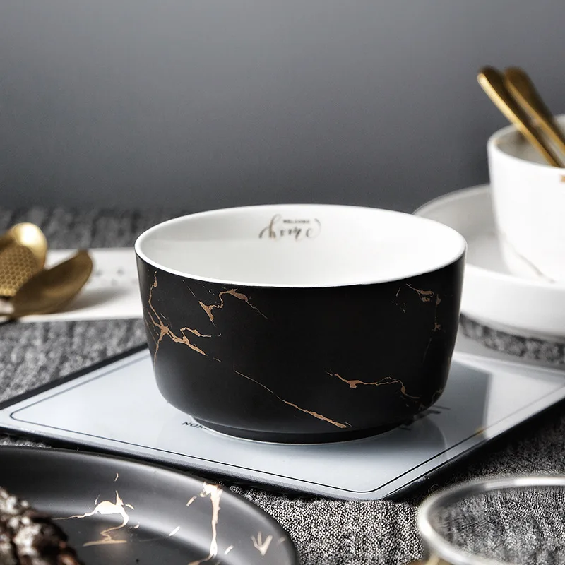 

Nordic Style Marble Bowl Home Ceramic Rice Tableware Set Porcelain Breakfast Dinner Noodle Round Soup Bowls Drop Shipping