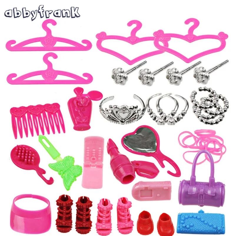Abbyfrank 42pcs set Doll Accessories Fashion Crown Jewelry Necklace Handbag Accessory For Dolls DIY Learning Toys