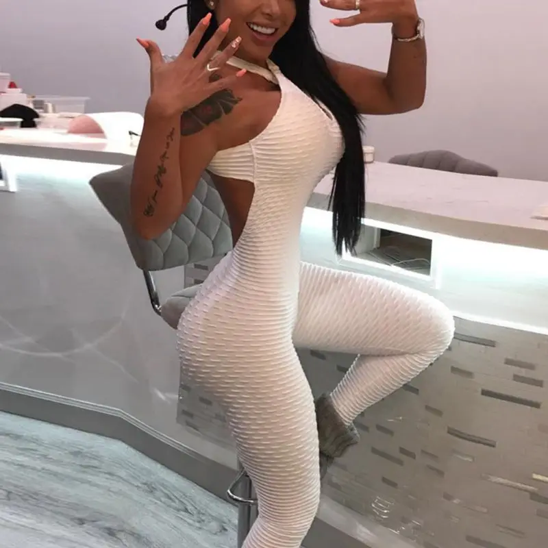 Womens Sexy Hollow Out Halter Backless Bodysuit Ruched Butt Lift Jumpsuit Sleeveless Sport Cross Bandage Playsuit Leggings Womens Sexy Hollow Out Halter Backless Bodysuit Ruched Butt Lift Jumpsuit Sleeveless Sport Cross Bandage Playsuit Leggings
