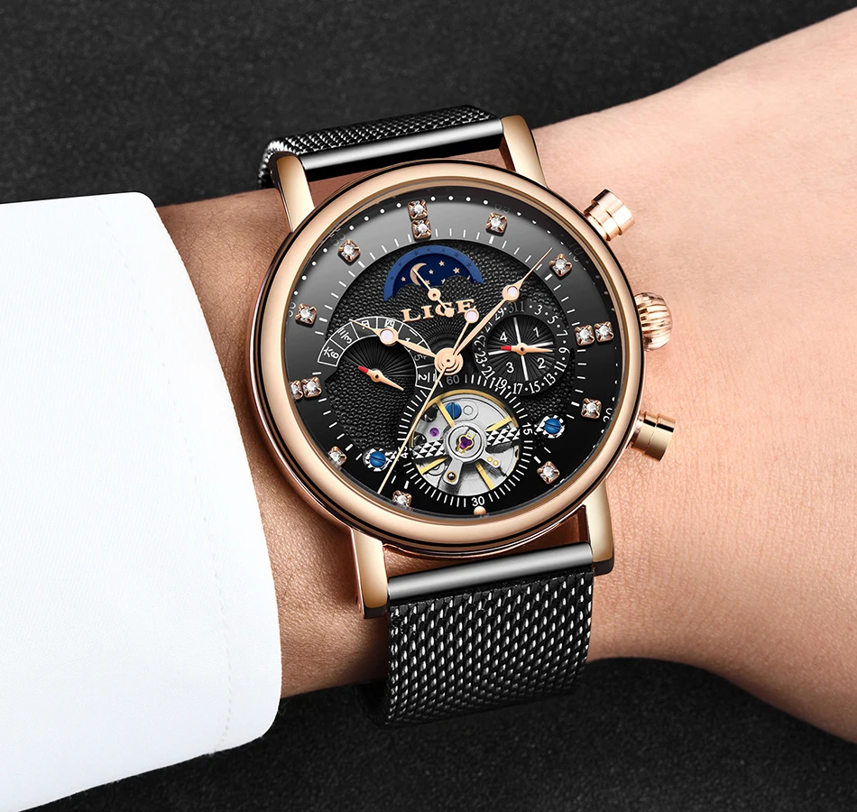 Newlige tourbillon masculino relógios de negócios moda