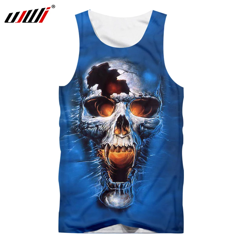 

UJWI New Fashion Horror Skull Tank Top Sexy Casual Men Clothing Novelty Hip Hop Sleeveless Shirts Fitness Mens Single Vest 5XL