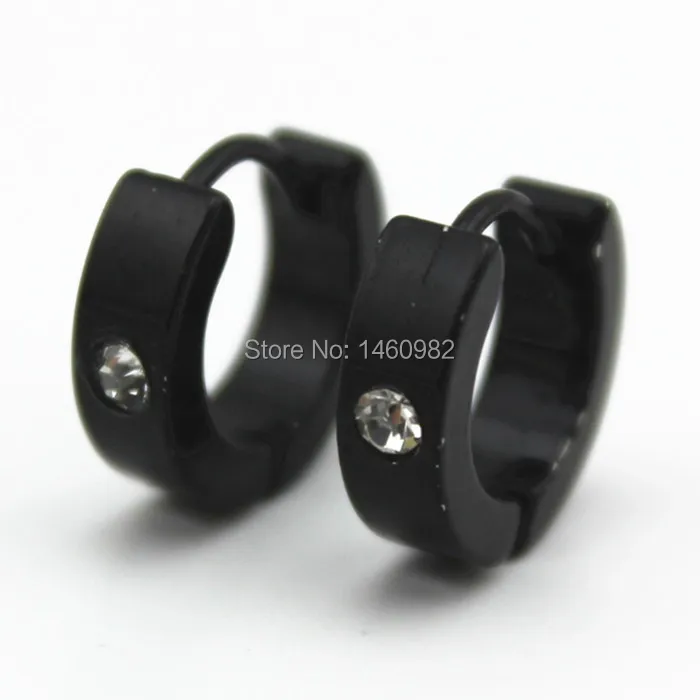 

Free Shipping ! Fashion Jewelry 4mm Unisex Black Stainless Steel Crystal Hoop Earrings Gift YE89