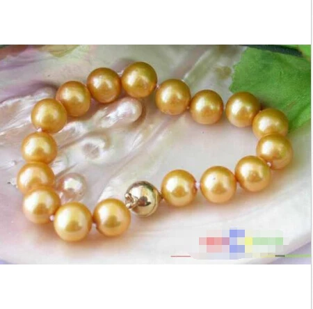 

Free shipping >>>>>>P1376 AAA 8" 12MM ROUND GOLD FRESHWATER PEARL BRACELET MAGNET