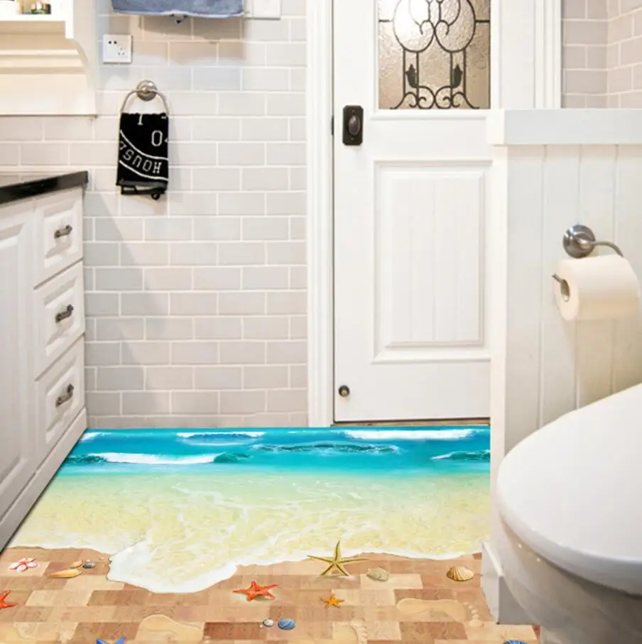

Top Selling Creative 3D Wall Sticker Starfish Footprint Beach Bathroom Floor Sticker Sea Vinilos Paredes Kids Poster WT171