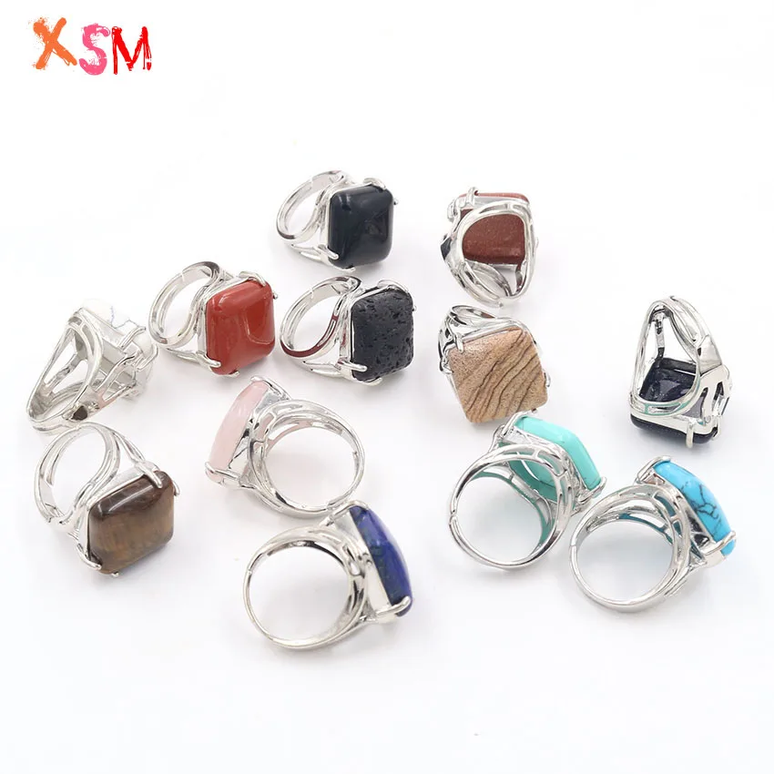 

xinshangmie WholeSale 10 Pcs/Lot Resizable Ring Mixed Natural Crystal Stone Adjustable Ring For Women Reiki Charms Jewelry Gift