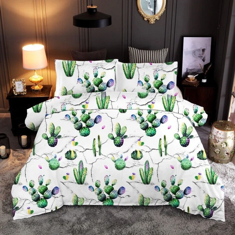 

Green Cactus Flower Plants Home bedding set Duvet Covers Pillowcases 10 Sizes comforter bedding sets bed Quilt Cover bedding