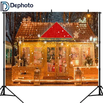 

Dephoto Christmas Backdrop Brightly lit Wooden House Photography Background Customized Photographic Backdrop For Photo Studio