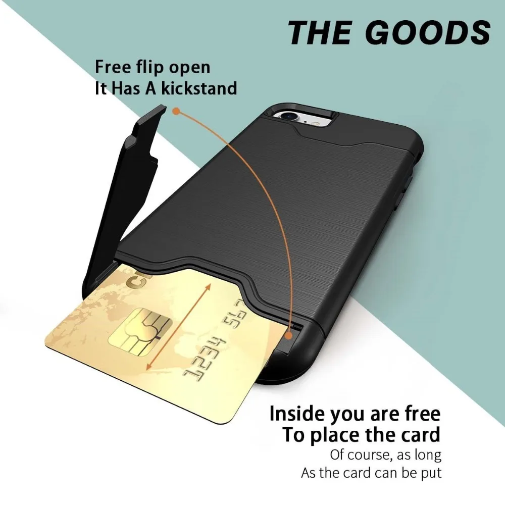 Goedkoop Dual Layer Card Slot Houder Telefoon Case Voor iPhone 7 8X6 6 s Plus XS Max XR Hybrid geborsteld Plastic Armor TPU Gevallen w Kickstand