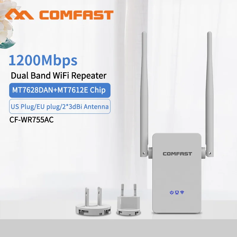 

1200Mbps 2.4G&5.8Ghz Wireless WiFi Repeater for AP/Router 802.11AC LAN Extender Booster Networking Routers with 2*3dbi antennas