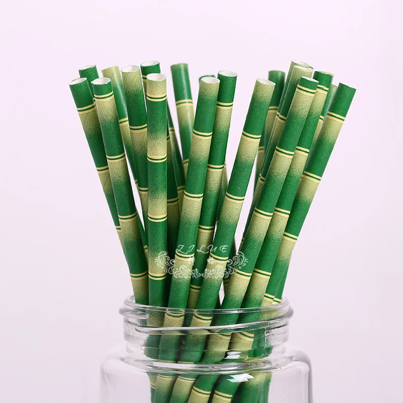 100pcs/lot Green Patterned Bamboo Paper Straws,Unique Pretty Wedding