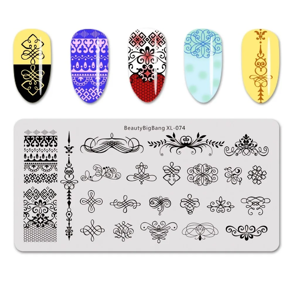 BeautyBigBang пластины для штамповки ногтей 1 шт. точечная печать ногтей шаблон пластины прямоугольный трафарет штамп для ногтей BBB XL-072
