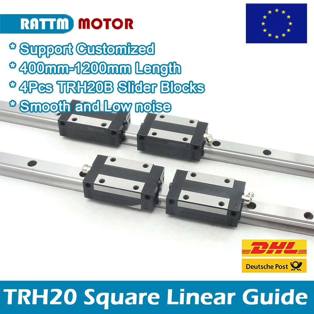 〖EU〗2x CNC Square Linear Guide Rail TRH20-L600mm+4 TRH20B Slider Carriage Blocks