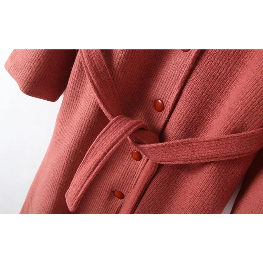 Solid Lace Up Mid-long Wool Blend Coats Women Casual Single-breasted Loose Winter Woolen Coats Women's Fashion Warm Outwears New