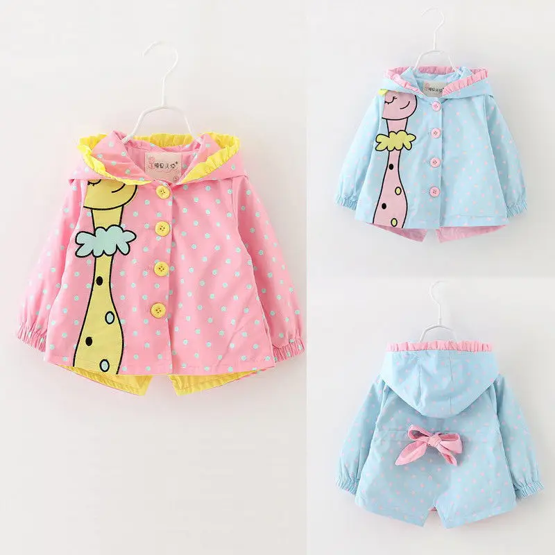

Cartoon Giraffe Toddler Baby Girls Kids Hooded Windbreaker Outwear Coat Pink Blue Jacket Kawaii Hooded Overcoat