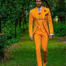 Новое прибытие Две кнопки оранжевый смокинг для жениха Мужские свадебные костюмы на заказ(куртка+ брюки+ жилет+ галстук) k: 431