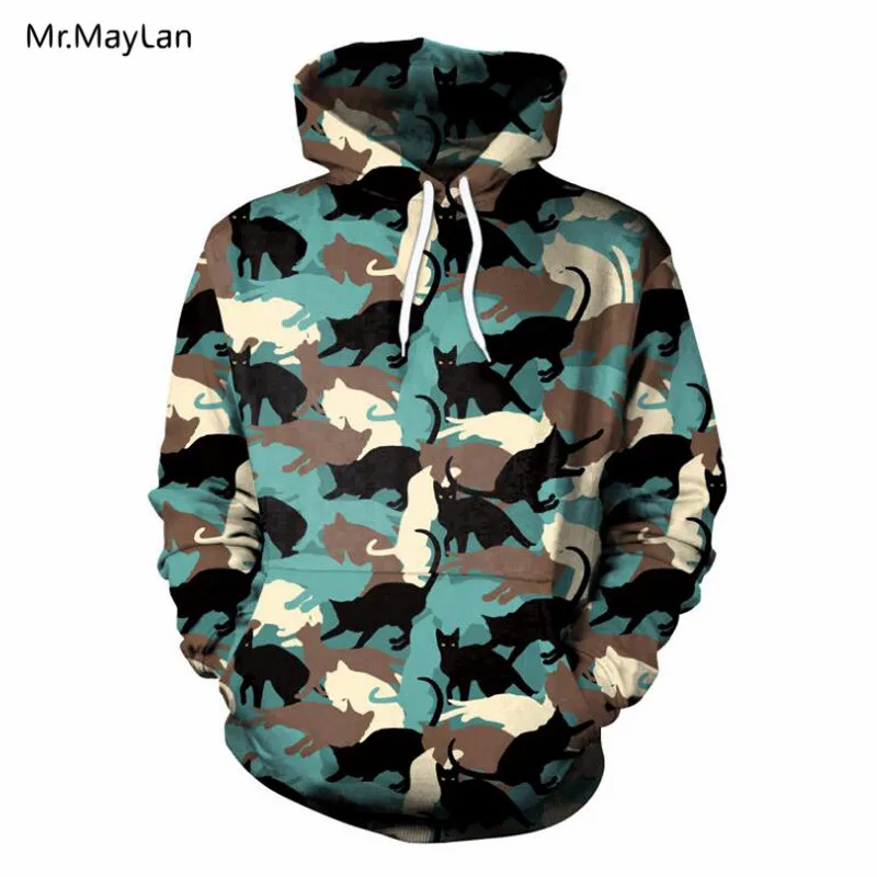 3D Print Camouflage Clothing Cute Cats Hoodies Men Women Pullover ...