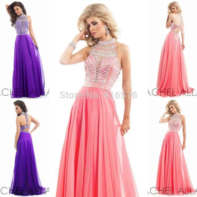 Purple High Neck Prom Dress