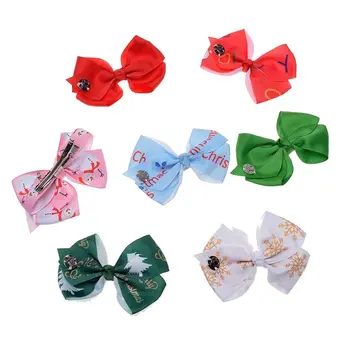 

7pcs/set 4.5" Christmas Snowman Printed Ribbon Hair Clip Bow Hair Clip For Kids Girls Gift Hair Styling Accessories Tools