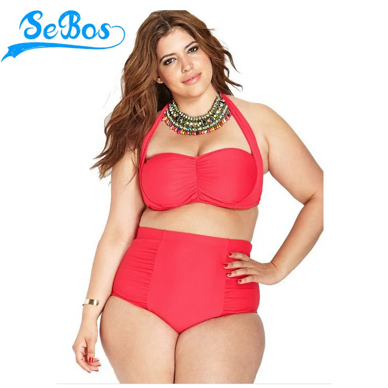 

3xl Plus size swimwear two pieces swimsuit 2016 solid vintage bikini women bathing suit women set summer beach monokini