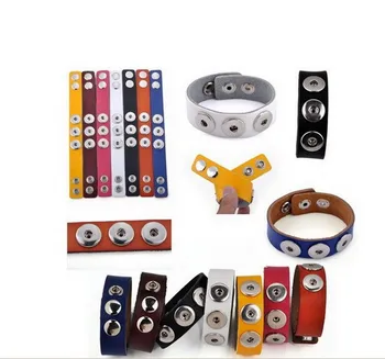 

wholesale 50pcs/lot Mix Many Colors flat DIY genuine leather wrap bracelets 3 snap button charms bracelets Free ePacket Ship