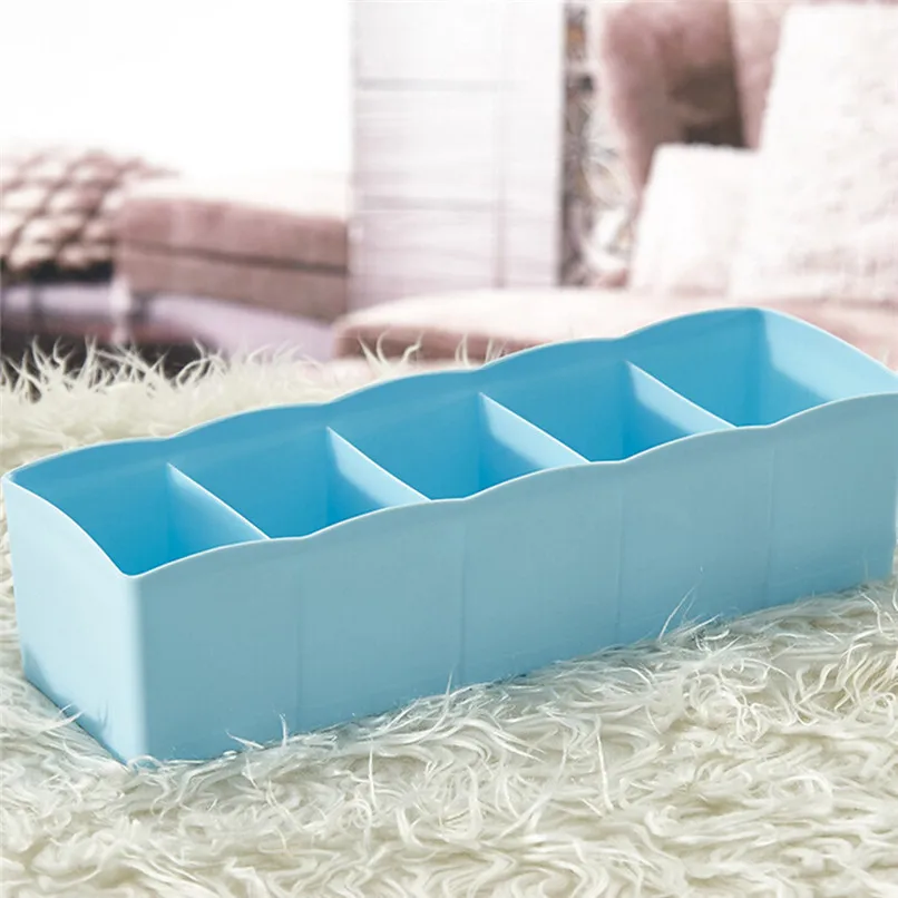 5 Grids Plastic Organizer Storage Boxes Separator Tie Bra Socks Drawer Cosmetic Divider Tidy Solid Color Storage Tool #5AU03 (4)