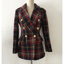 Шикарный женщин двубортный твидовое пальто осень-зима пуговицами Куртки пальто D711