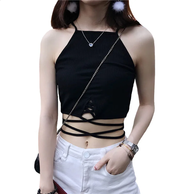 Mihoshop Ulzzang Korean Korea Women Fashion Clothing Summer Casual Sexy Cool Black Bandage Camisole Chic