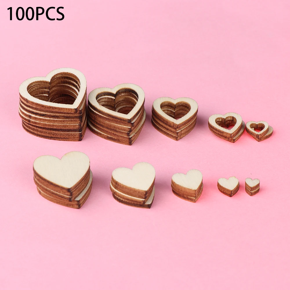 

10-30mm 100Pcs/Pack New Hollow Love Heart Wooden DIY Laser Cut Embellishment Craft Decor Ornaments Wedding