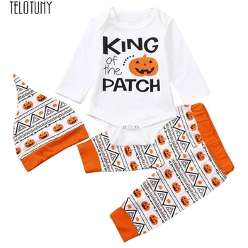 TELOTUNY halloween costume baby Newborn Baby Halloween Letter Pumpkin Romper Jumpsuit+Pants+Hat Set Clothes Z0809 TELOTUNY halloween costume baby Newborn Baby Halloween Letter Pumpkin Romper Jumpsuit+Pants+Hat Set Clothes Z0809