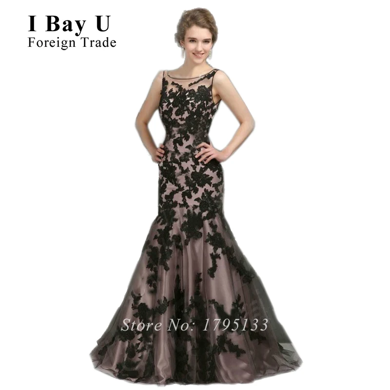 Gorgeous Mermaid Prom Dresses 2016 Hot Sale Sexy Black Lace Appliques Floor Length Evening Gown For Wedding Plus Size