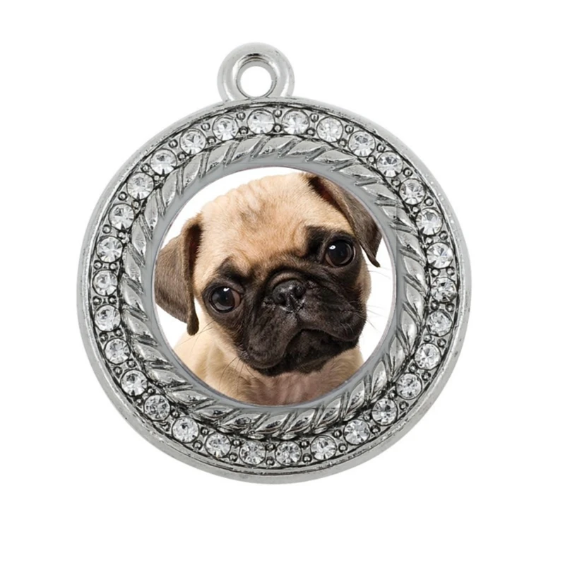 

PUG CIRCLE SQUARE CHARM antique silver plated jewelry