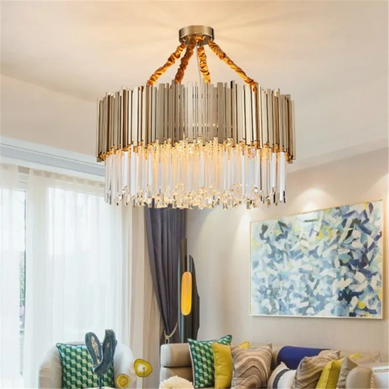 Luxury Gold Metal Crystal Rod Ceiling Lamp