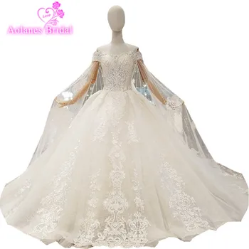 

2018 New Champagne Lace Sleeveless Sweetheart Chapel Train Bride Dress Gowns Floor-length Off The Shoulder Vintage Wedding Dress