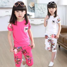 3 10T 2016 Summer Kids Clothing Set Girls Floral Short Sleeve Summer T shirt Top font
