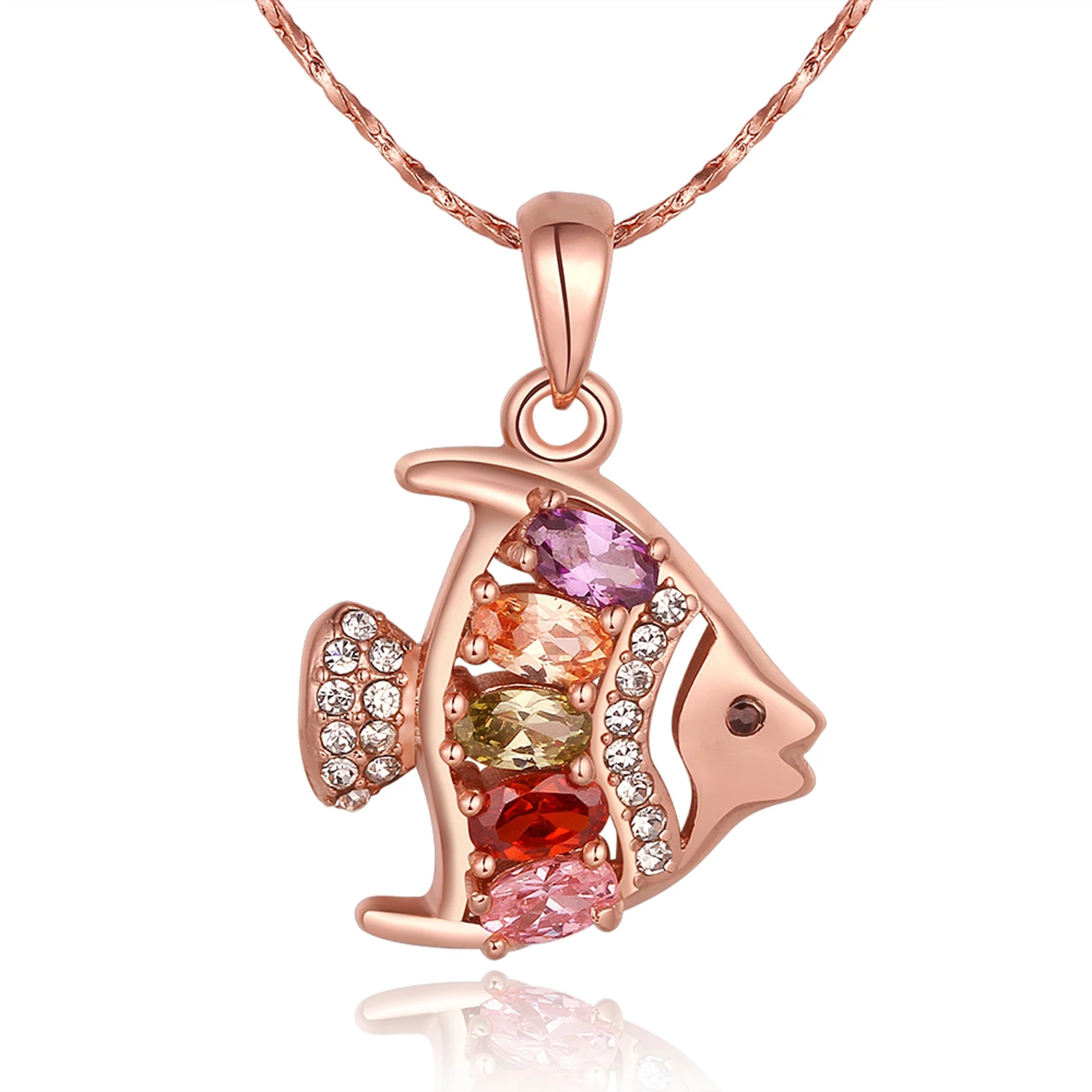 DROLE Rose Gold Color Goldfish Shaped Crystal Pendant Chain Fish