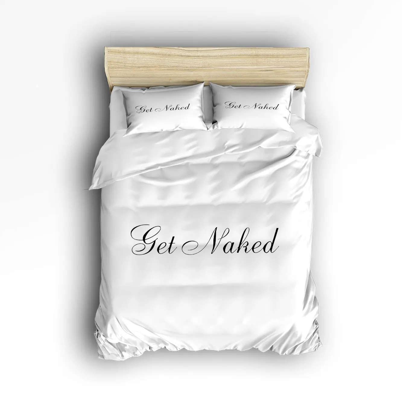 4 Piece Bed Sheets Set Get Naked Black Script Print 1 Flat Sheet