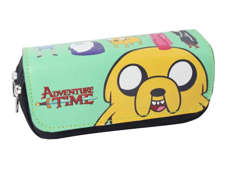 

New 2017 Adventure Time Cosmetic Bag High-capacity Double Zipper Pen Pencil Leather Purse Fashion Cartoon Stationery Bags Cases