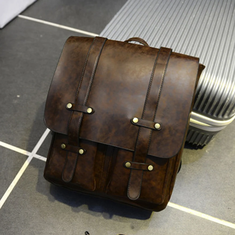 

Laptop PU Leather Backpack School Travel Vintage Bag Men Rucksack Shoulder
